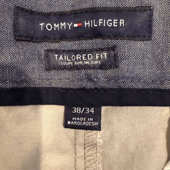 Tommy Hilfiger Tailored Fit Chino Gray Flat Front Trousers Pants Size 38x34 - Picture 7 of 14